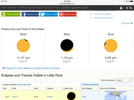 Graphic that shows the start time of the Elipse 11:47 am to 2:46 pm on August 21st