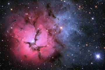 Image of the M20 pink and blue nebulae