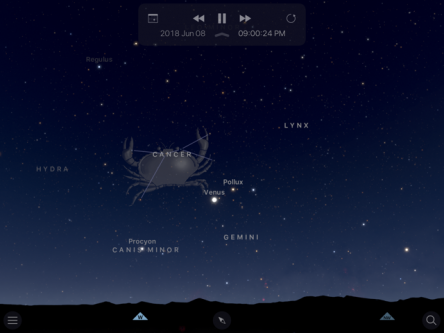 Graphic of Venus and the star Pollux in the Gemini constellation