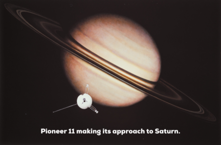 Drawing of Pioneer 11 approaching Saturn