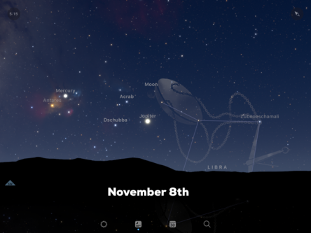 Graphic of crescent moon and Jupiter