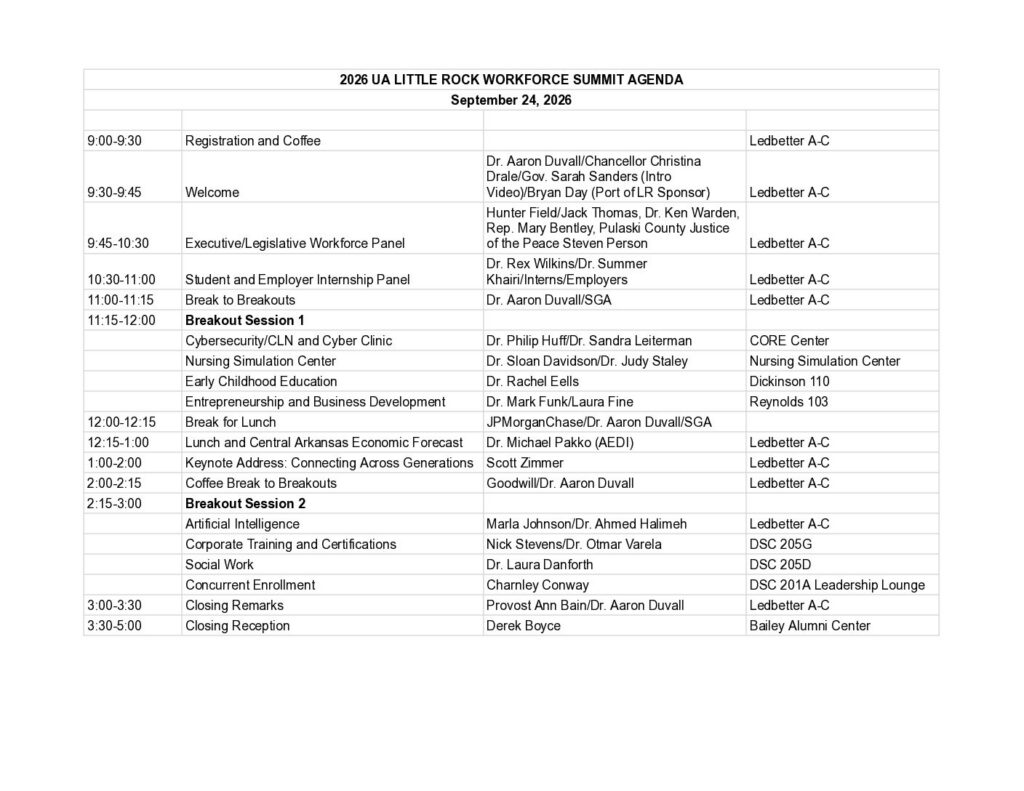 2026 UA LITTLE ROCK WORKFORCE SUMMIT AGENDA